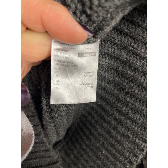 Elodie Gray Pullover Chunky Knit‎ Crewneck Sweater Pom Pom Sleeves Size Medium - Picture 9 of 10